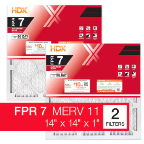 14 in. x 14 in. x 1 in. Allergen Plus Pleated Furnace Air Filter FPR 7, MERV 11 (2-Pack)