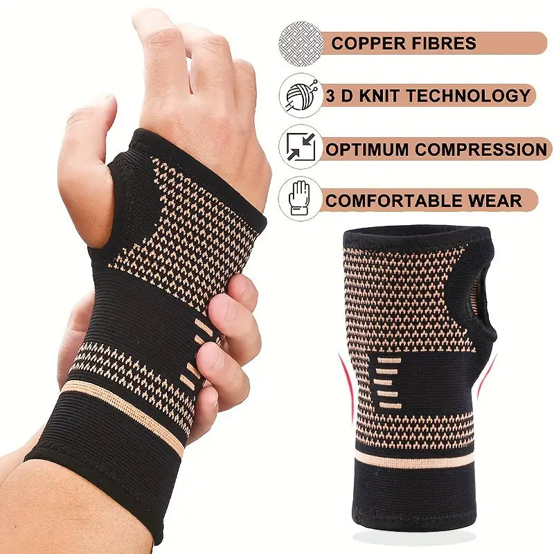 Copper Wrist Compression Sleeves, Comfortable and Breathable for Arthritis, Tendonitis, Sprains, Workout, Carpal Tunnel, Wrist Support for Women and Men (Pair)