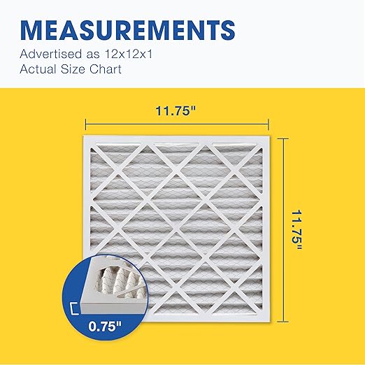 Aerostar 12x12x1 MERV 13 Pleated Air Filter, AC Furnace Air Filter, 6 Pack (Actual Size: 11 3/4" x 11 3/4" x 3/4")