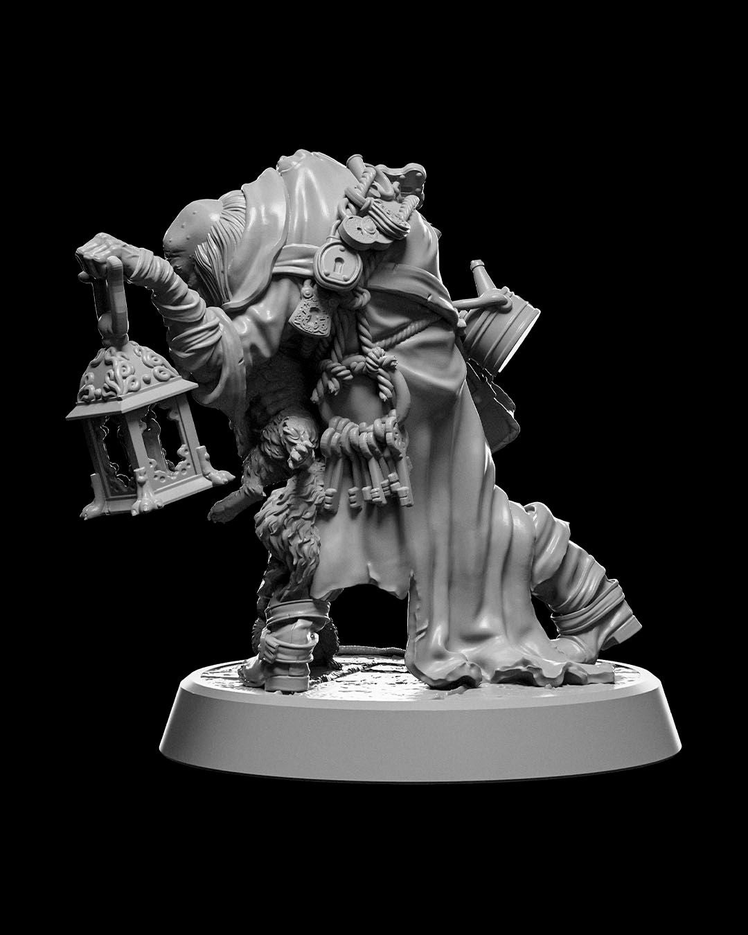 Lantern Bearer Hermit Miniature – 32mm Scale for Tabletop RPGs