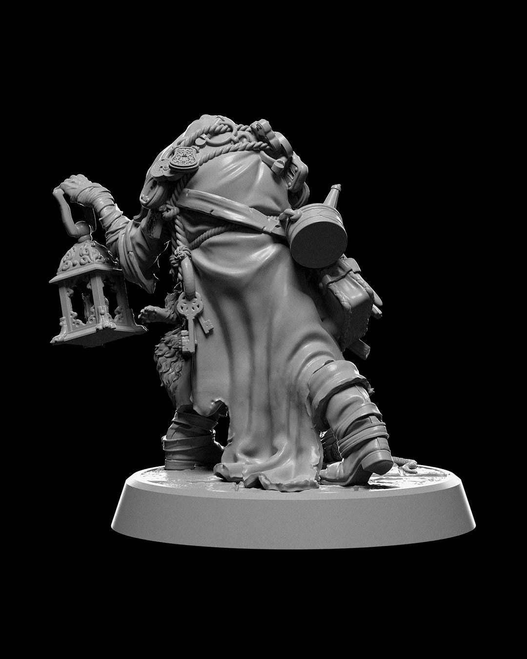 Lantern Bearer Hermit Miniature – 32mm Scale for Tabletop RPGs