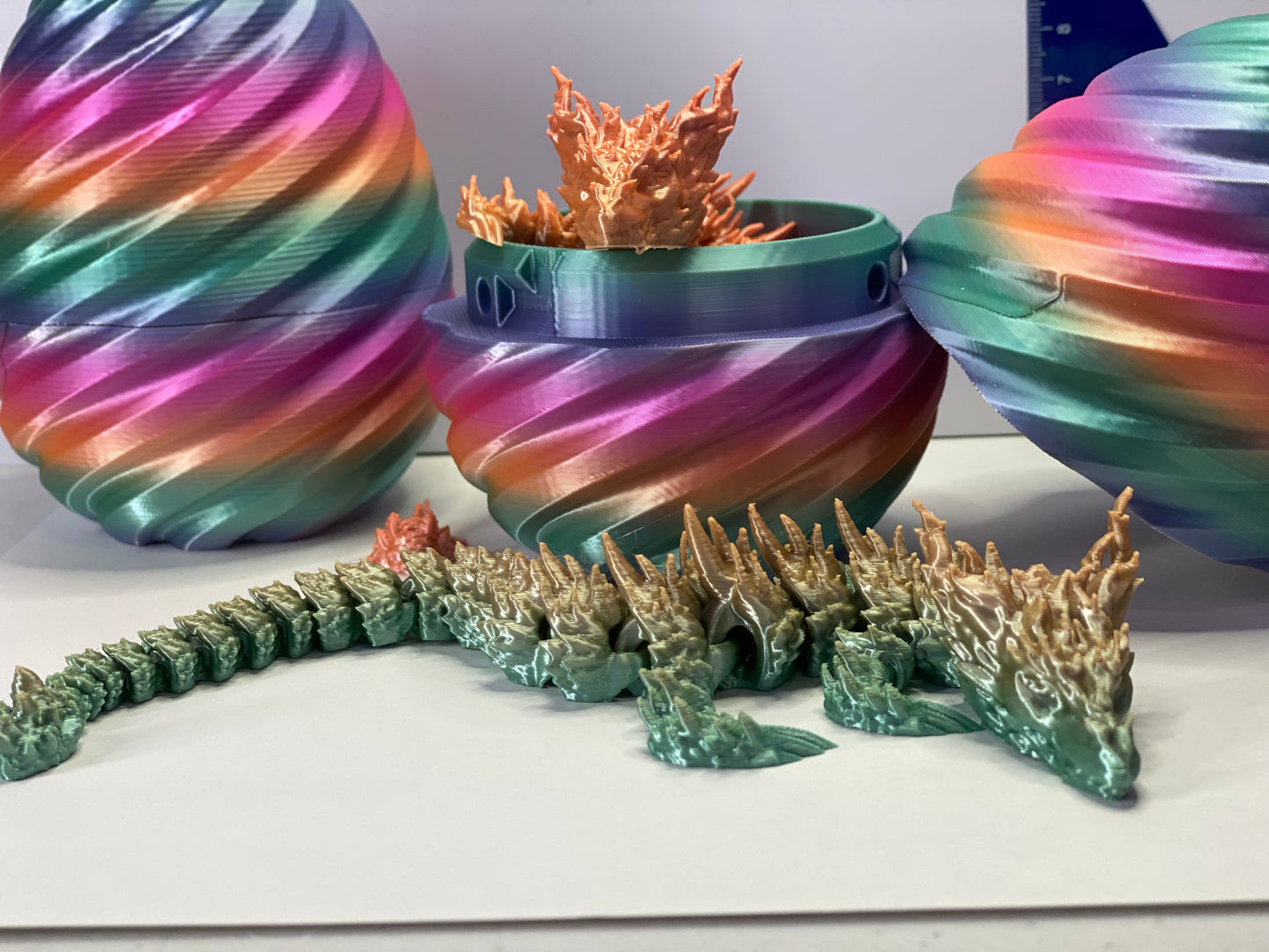 Articulated Dragon with Egg | 3D Printed | Random Colors | Flexible Toy