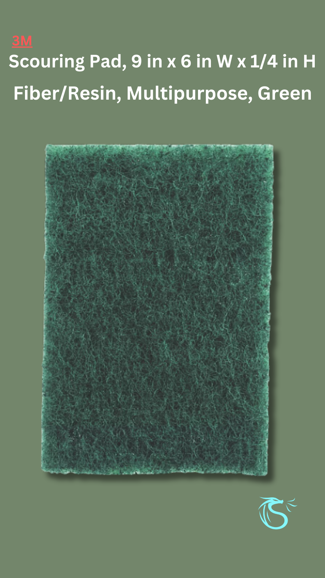 Scouring Pad, 9 in x 6 in W x 1/4 in H, Fiber/Resin, Multipurpose, Green