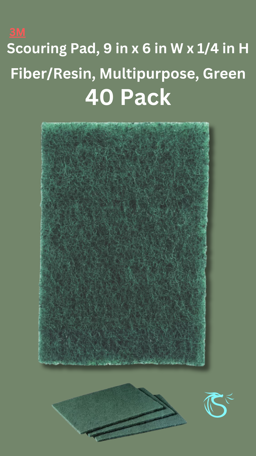 Scouring Pad, 9 in x 6 in W x 1/4 in H, Fiber/Resin, Multipurpose, Green