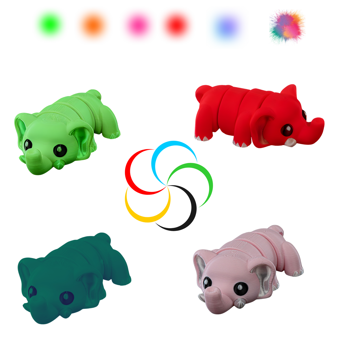 Mystery Flexi Elephant Keychain 2-Pack – 3D Printed Fidget Toy | Random Colors