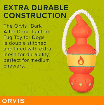 Orvis Dog Bark After Dark Lantern Tug Toy for Dogs | Durable Squeaky Dog Tug Toy - Extra Durable with Double Stitching, Mesh Lining, Squeaker and Rope Handle - Ideal for Medium to Large Breeds