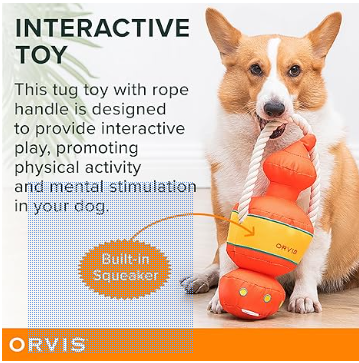 Orvis Dog Bark After Dark Lantern Tug Toy for Dogs | Durable Squeaky Dog Tug Toy - Extra Durable with Double Stitching, Mesh Lining, Squeaker and Rope Handle - Ideal for Medium to Large Breeds