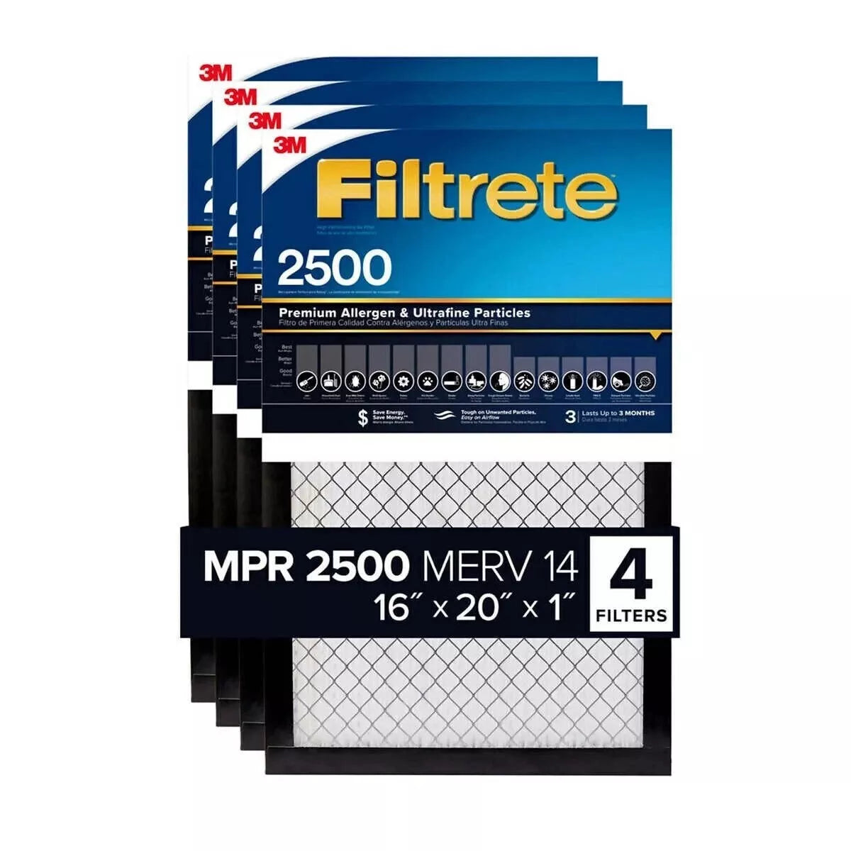 2500 Series Filtrete 1" Filter, 16 x 20 x 1 (Pack of 4)